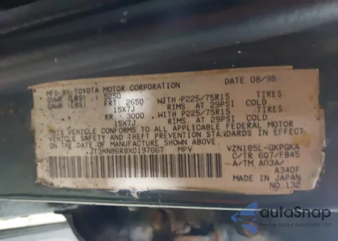 1999 Toyota 4Runner Sr5 V6 from USA, damaged, VIN JT3HN86R8X0197667